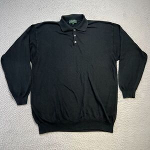 Tom James Sweater Mens Large‎ Black Knit Collared Polo Lightweight Italy Made